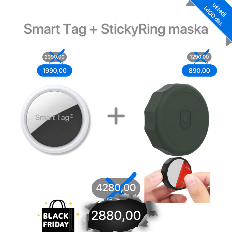Smart Tag<sup>®</sup>2.0 Lokator + Vodootporna silikonska samolepljiva maska Sticky Ring